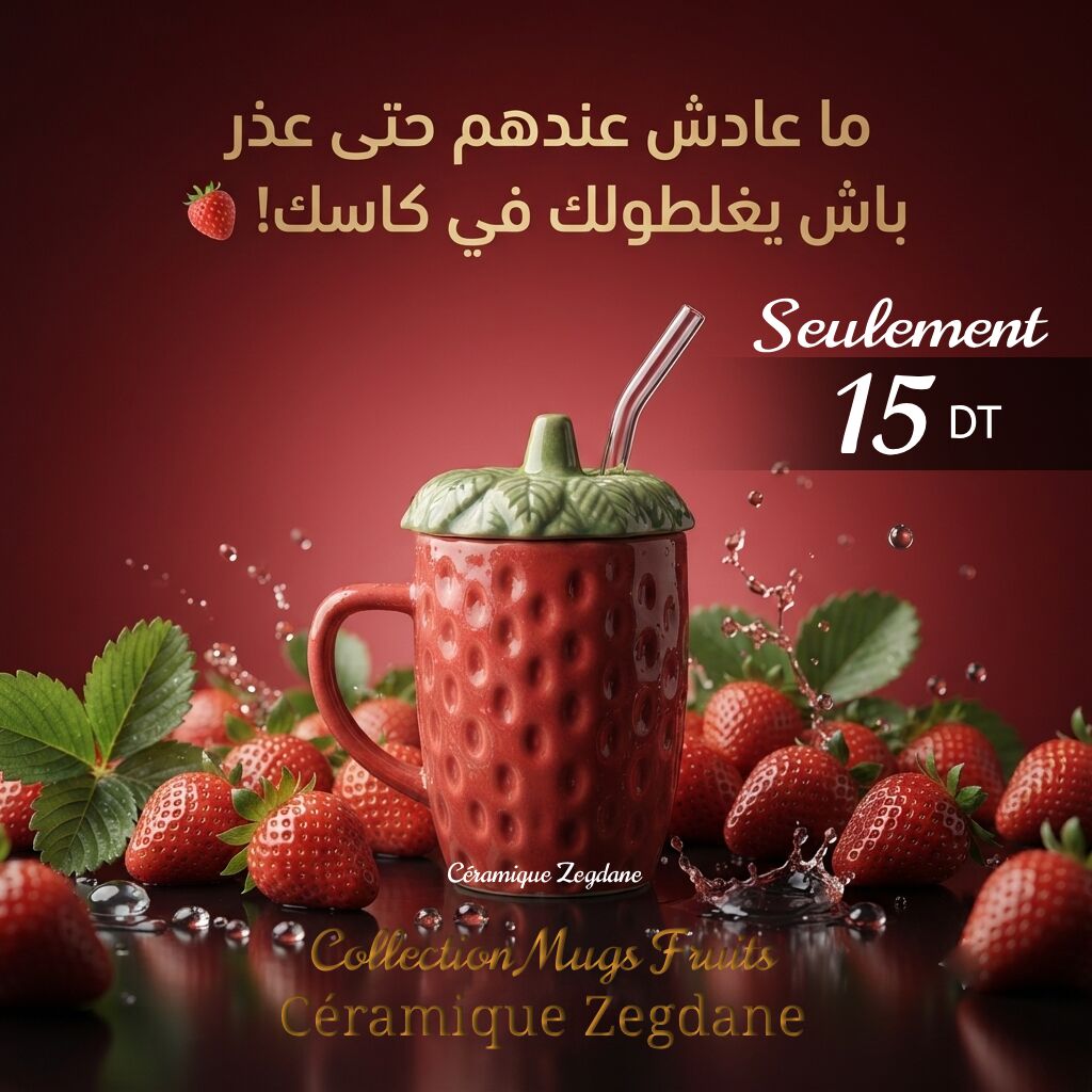 Collection Mugs Fruits Céramique Zegdane (3) Mug Fruit Fraise en Céramique Artisanale – Image 1