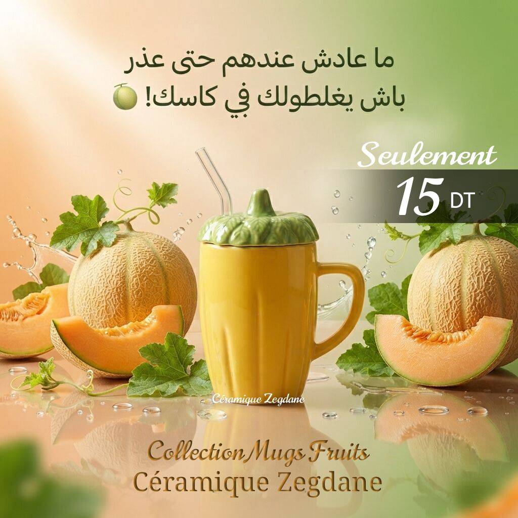 Collection Mugs Fruits Céramique Zegdane (4) Mug Fruit Melon en Céramique Artisanale – Image 1
