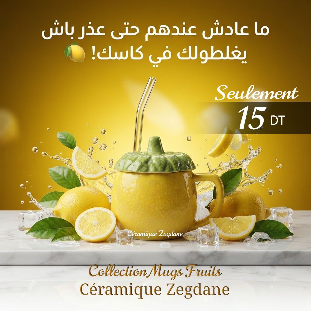 Collection Mugs Fruits Céramique Zegdane (5) Mug Fruit Citron en Céramique Artisanale – Image 1